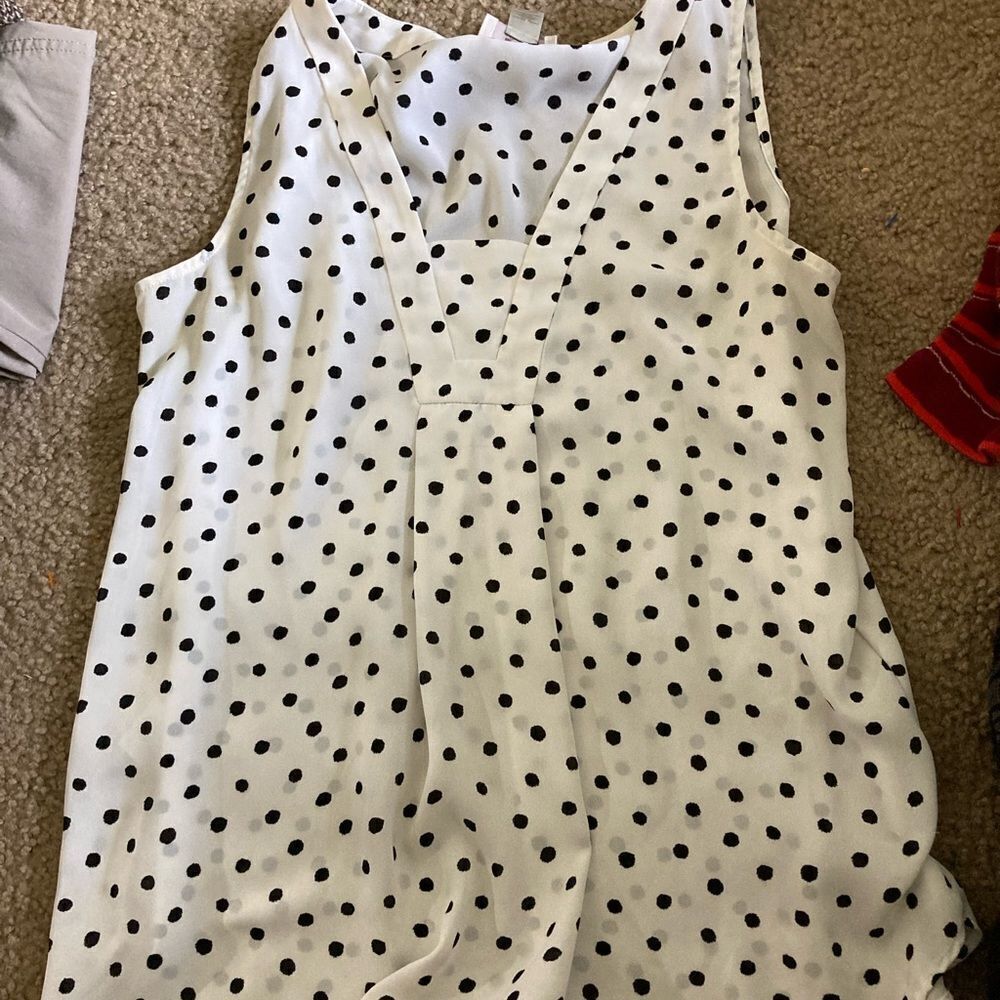 Womens White and Black Polka Dot The Loft Sleeveless Blouse Tank Top